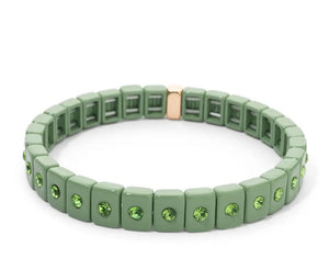 Sage Green Rhinestone Enamel Tile Bracelet