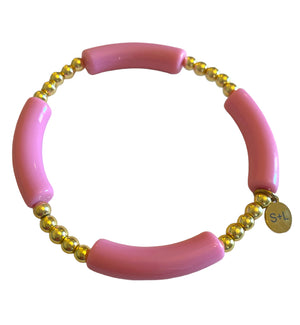 8mm Acrylic Bamboo Shape Bracelet W/ Gold Beads