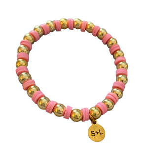Gold and Clay Heishi Beaded Bracelet