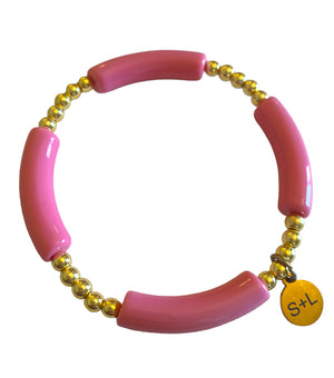 8mm Acrylic Bamboo Shape Bracelet W/ Gold Beads