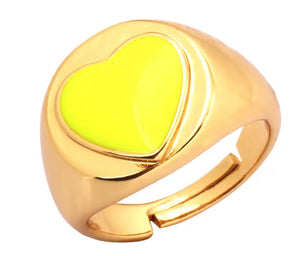 Gold Large Heart Enamel Adjustable Ring