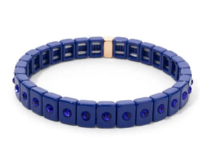 Deep Royal Blue Rhinestone Enamel Tile Bracelet
