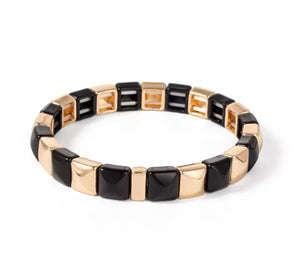 Black & Gold Enamel Studded Tile Bracelet