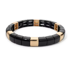 Curved Black Gold Enamel Tile Bracelet