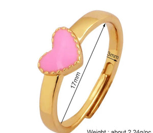 Gold Plated Mini Enamel Heart Pendant Adjustable Ring