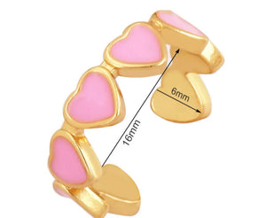 Gold Plated Adjustable Enamel Heart Ring