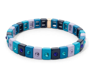 Mixed Blue Rhinestone Enamel Tile Bracelet