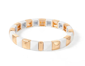 Gold & White Enamel Studded Tile Bracelet
