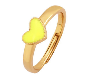 Gold Plated Mini Enamel Heart Pendant Adjustable Ring
