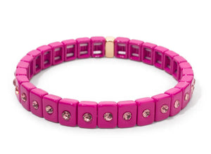 Magenta Pink Rhinestone Enamel Tile Bracelet