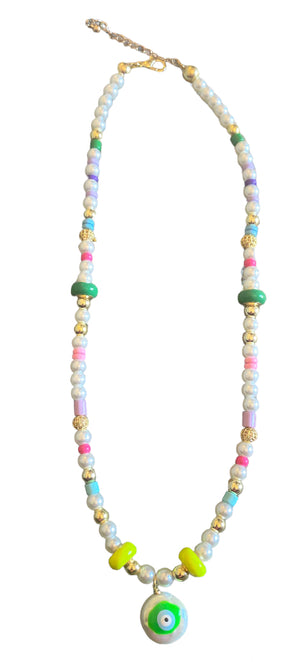 Eclectic Pearl and Enamel Charm Necklace