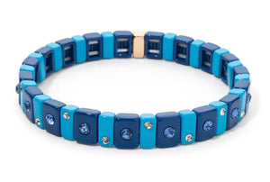Multicolored Blue Rhinestones Enamel Tile Bracelet
