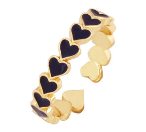 Gold Plated Enamel Mini Heart Adjustable Ring
