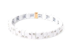 All White Enamel & Rhinestone Tile Bracelet