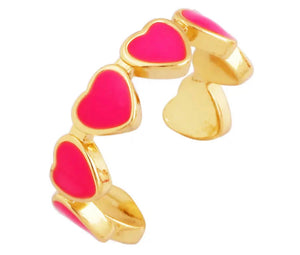 Gold Plated Adjustable Enamel Heart Ring