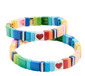 Colorful Enamel Heart Tile Bracelet