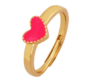 Gold Plated Mini Enamel Heart Pendant Adjustable Ring