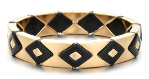 Black & Gold Enamel Diamond Shape Tile Bracelet