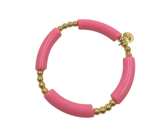 8mm Acrylic Bamboo Bracelet W/ Gold Beads