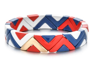 Red, White & Blue Zig Zag & Triangle Tile Bracelet