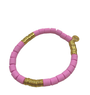 6mm Polymer Clay Bracelet W/ Gold Heishi Beads