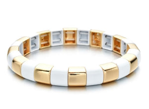 Curved Gold & White Square Enamel Tile Bracelet