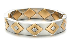 Silver & Gold Enamel Diamond Shape Tile Bracelet