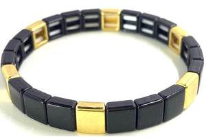Black & Gold Square Tile Bracelet