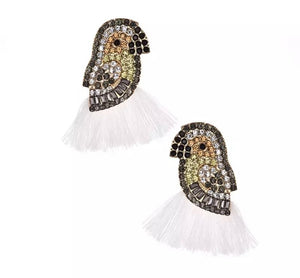Pavé Bird Tassel Earrings (more colors available)