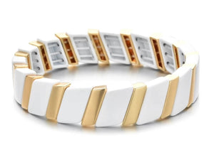 Gold & White Diagonal Enamel Tile Bracelet