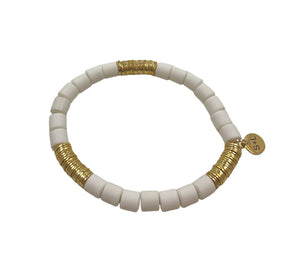 6mm Polymer Clay Bracelet W/ Gold Heishi Beads