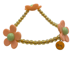 Acrylic Flower Bracelet With Gold Beads