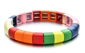 Rainbow Colored Curved Enamel Tile Bracelet