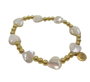 Pearl Heart Bracelet W/ Gold Beads
